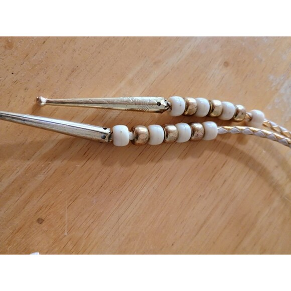Women's Vintage Bolo Tie Gold Tone With Leather Braided Strings - Pony Beads - Picture 4 of 6